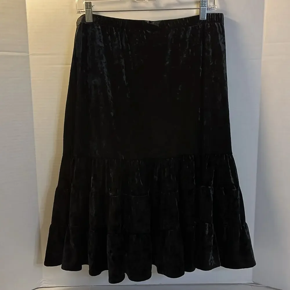 New York & Co Black Crushed Velvet Skirt Womens Size Medium Midi Whimsigoth